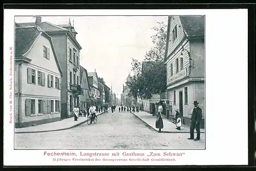 AK Frankfurt-Fechenheim, Langstrasse mit Gasthaus Zum Schwan