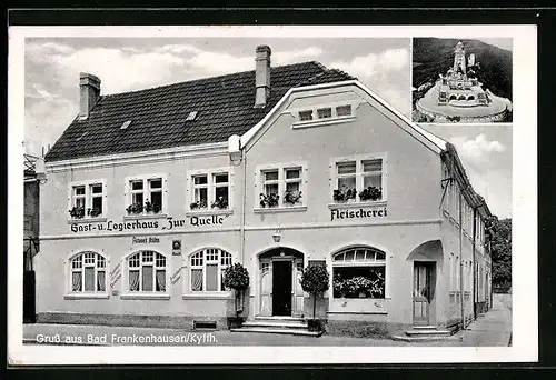 AK Bad Frankenhausen /Kyffh., Gast- und Logierhaus Zur Quelle, Denkmal