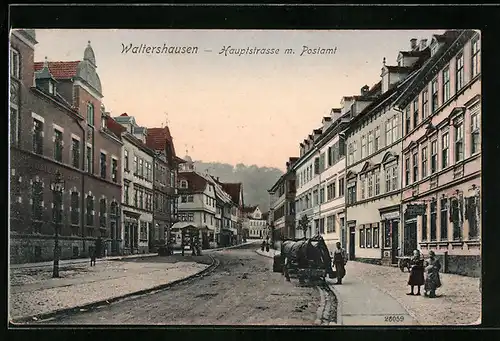 AK Waltershausen, Hauptstrasse mit Hotel und Postamt