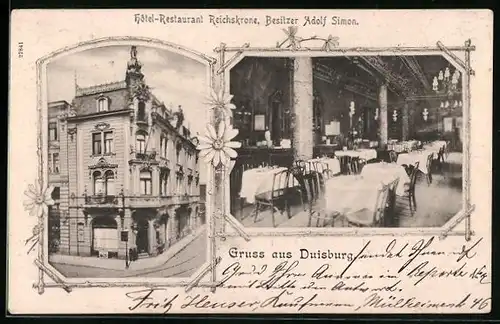 AK Duisburg, Hotel-Restaurant Reichskrone, Innenansicht