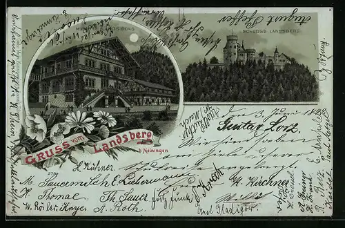 Mondschein-Lithographie Meiningen, Schloss mit Meierei Landsberg