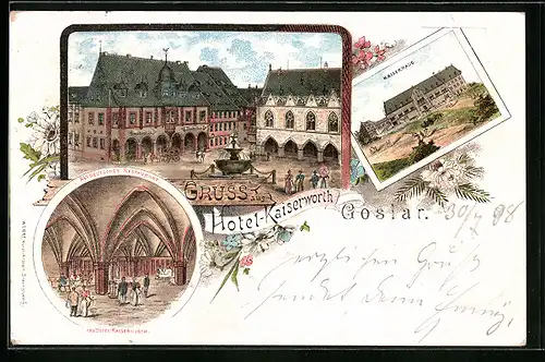 Lithographie Goslar, Hotel-Kaiserworth, Kaiserhaus