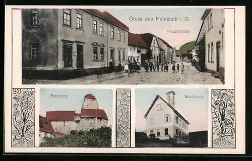 AK Hainstadt i. O., Hauptstrasse mit Schulhaus