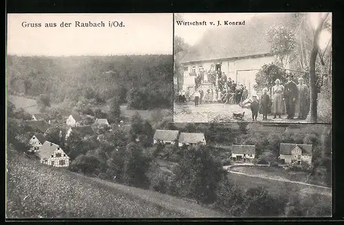 AK Raubach i. O., Ortsansicht mit Wirtschaft v. J. Konrad