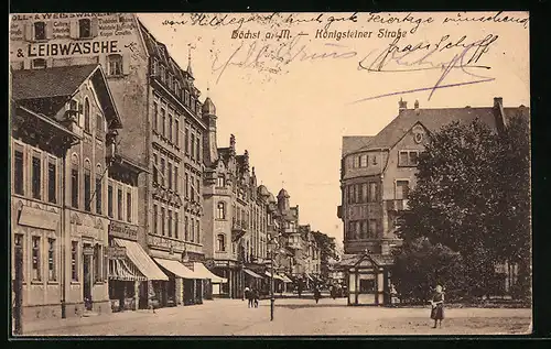 AK Höchst a. M., Königsteiner Strasse mit Geschäften