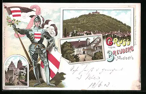 Lithographie Neustadt i. O., Breuberg mit Ritter