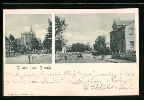 AK Nusse, Ortsansicht mit Strassenpartie