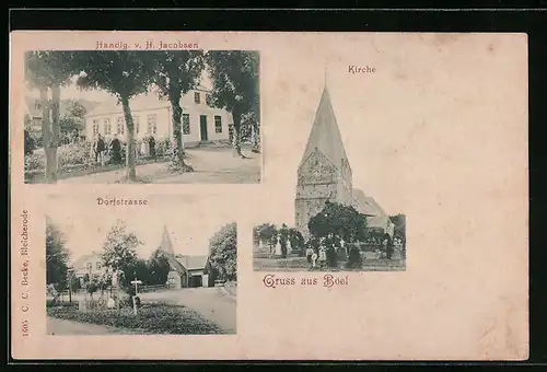 AK Boel, Kirche und Dorfstrasse