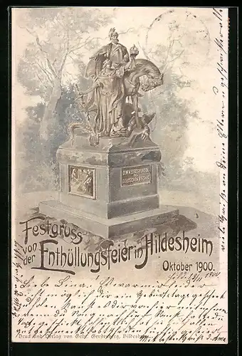 Lithographie Hildesheim, Denkmal-Enthüllungsfeier im Oktober 1900