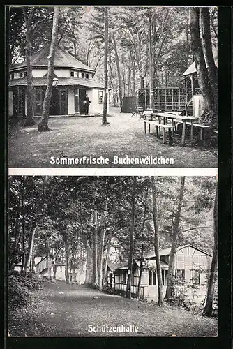 AK Könitz, Gasthof Sommerfrische Buchenwäldchen, Schützenhalle