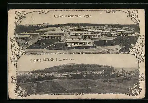AK Bitsch i. L., Gesamtansicht vom Lager, Panorama mit Festung