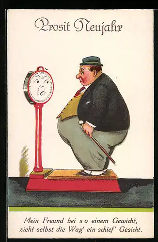 AK Dicker Mann steht auf Waage mit Gesicht