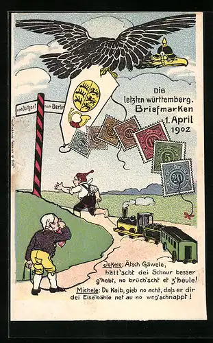 AK Die letzten württembergischen Briefmarken 1. April 1902