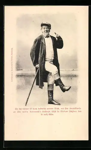 AK Hamburg, Mann mit Mantel und Gehstock