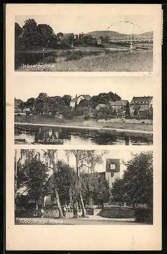 AK Minden i. W., Kirche, Weserbrücke, Blick auf Eisbergen