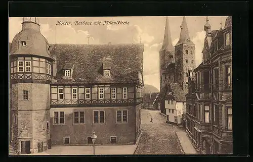AK Höxter, Rathaus mit Kilianikirche und Strasse