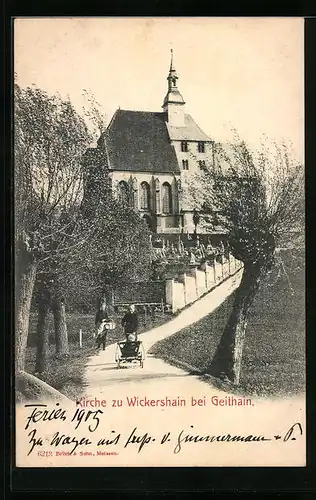 AK Wickershain bei Geithain, Kirche mit Kirchhof und Weg