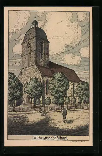 Künstler-AK Göttingen, Partie an der Kirche St. Albani