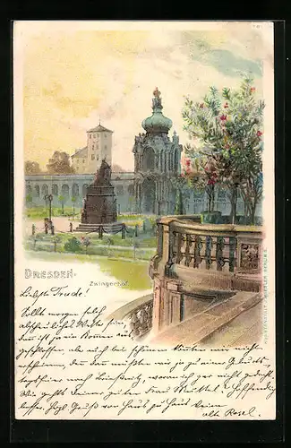 Lithographie Dresden, Partie am Zwingerhof