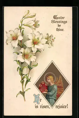 Künstler-AK Osterengel mit weissen Lilien