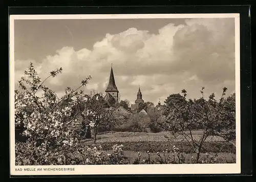 AK Bad Melle am Wiehengebirge, Ortsansicht mit Kirchturm