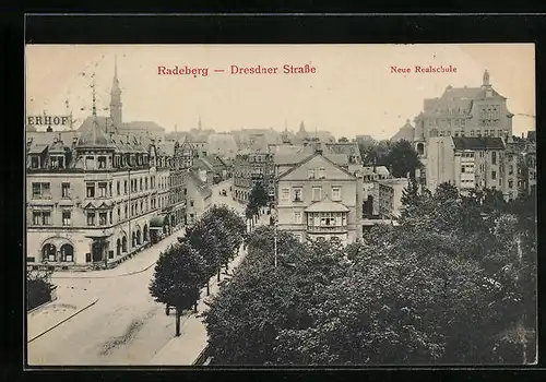 AK Radeberg, Dresdner Strasse mit Neuer Realschule