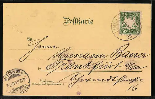 Mondschein-Lithographie Lindau, Ortsansicht mit Hafen und Dampfern