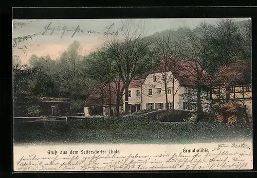 AK Liegau, Ansicht der Grundmühle im Seifersdorfer Tal