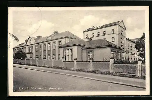 AK Bautzen, Standort-Lazarett von der Strasse gesehen