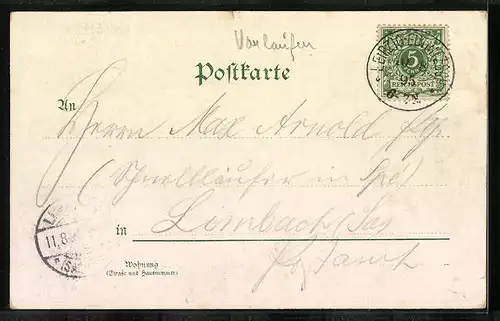 Vorläufer-Lithographie Leipzig, 1895, Augustusplatz, Museum, Theater, Kaiserl. Ober-Postdirektion, Neue Universität