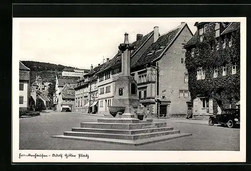 AK Frankenhausen, Partie am Platz, mit Denkmal