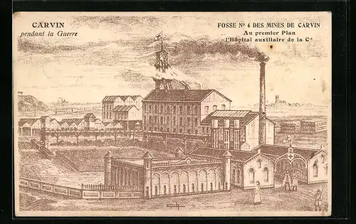 Künstler-AK Carvin, Carvin pendant la Guerre - Fosse No 4 des Mines de Carvin