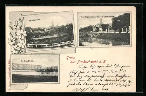 AK Friedrichstadt a. E., Ortsansicht mit Eiderbrücke