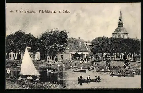 AK Friedrichstadt a. Eider, Am Westersielzeug mit Booten