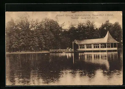AK Dauenhof i. Holst., Bokel-Mühle am Ufer