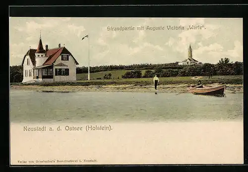 AK Neustadt a. d. Ostsee, Strandpartie mit Auguste Victoria Warte