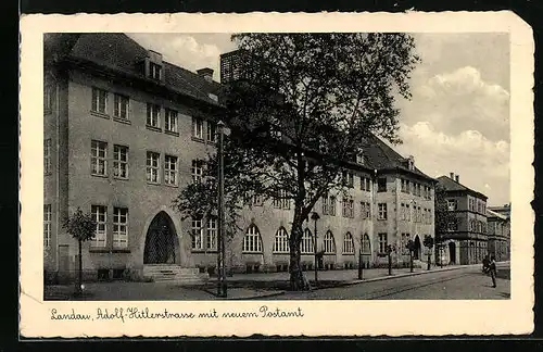 AK Landau, strasse mit neuem Postamt