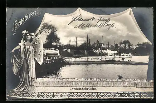 AK Hamburg-Neustadt, Lombardsbrücke mit Ausflugsdampfer