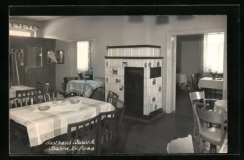 AK Bahra b. Pirna, Gasthaus Waldeck mit Kaminofen