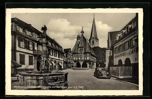 AK Michelstadt i. Odw., Marktplatz mit Rathaus aus dem Jahre 1482