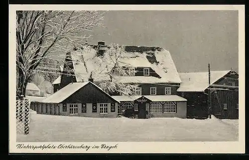 AK Oberbärenburg i. Erzgeb., Fritzsches Gasthof am Wintersportplatz