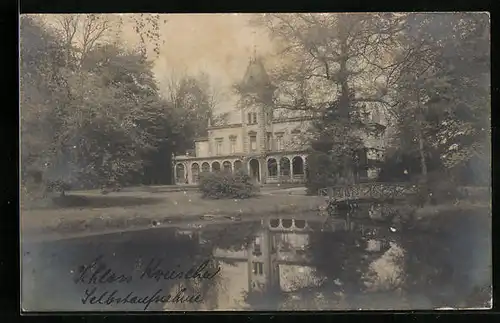 Foto-AK Kreischa, Schloss mit Teichanlagen, 1909