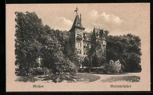 Künstler-AK Meissen, Blick zum Hotel Waldschlösschen