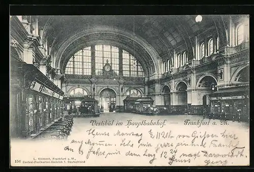 AK Frankfurt a. M., Vestibül im Hauptbahnhof, Innenansicht