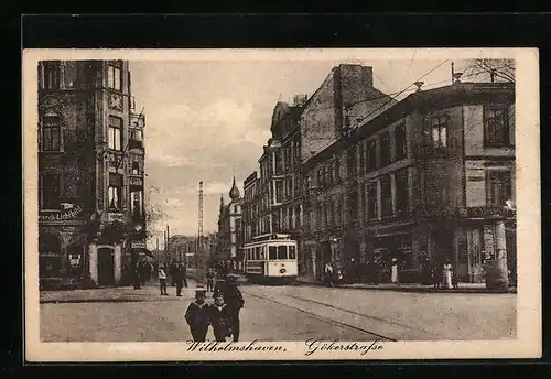 AK Wilhelmshaven, Strassenbahn in der Gökerstrasse