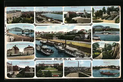 AK Riesa, Hüttenwerk, Rathaus, Stadtpark