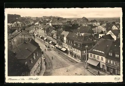 AK Nossen i. Sa., Markt mit Nossener Bank AG und Bäckerei