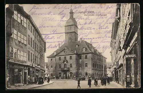 AK Langensalza, Marktstrasse mit Geschäften und Rathaus