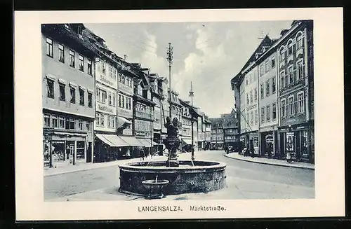 AK Langensalza, Marktstrasse mit Geschäften und Brunnen