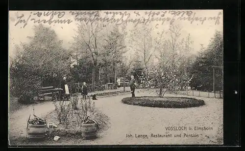 AK Vossloch b. Elmshorn, Restaurant und Pension Joh. Lange, Bahnpoststempel